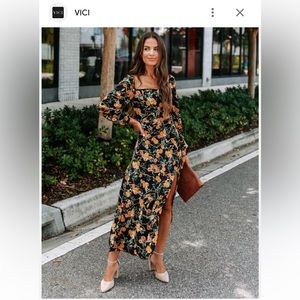 Abby Floral Square Neck Midi Dress
